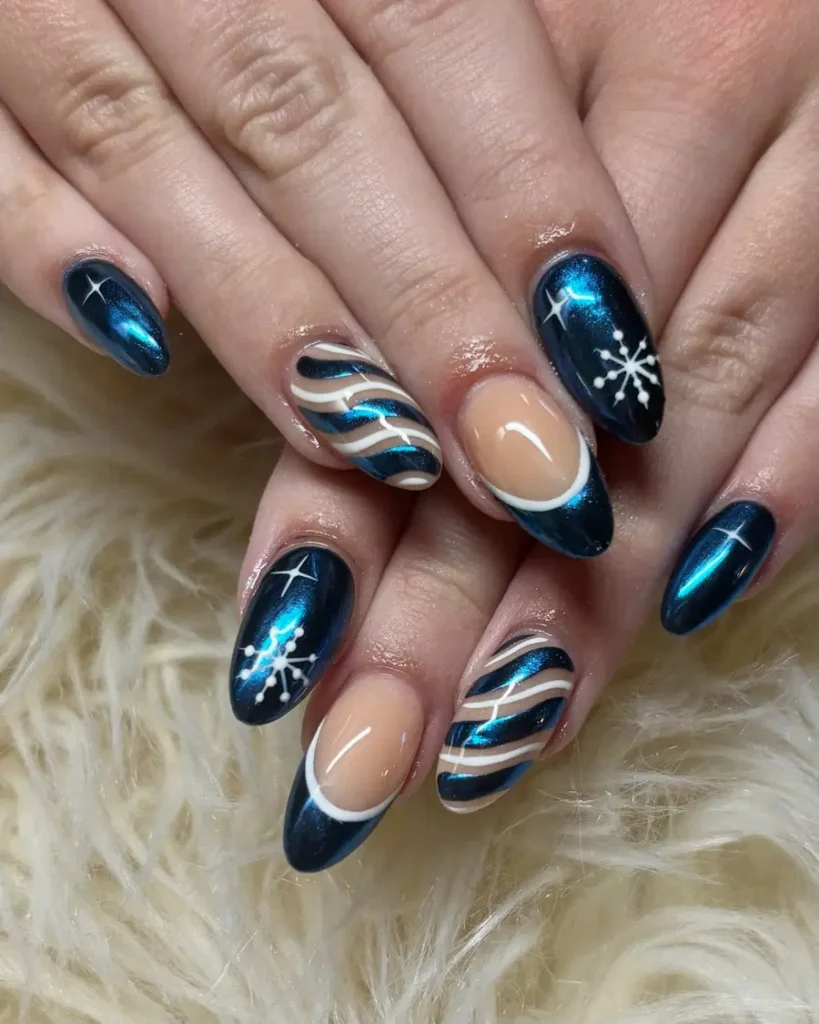Midnight Blue With Swirled White Line Art