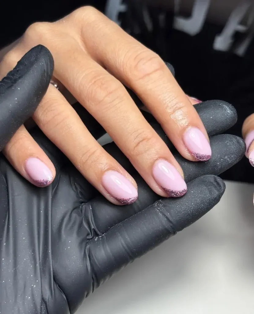 Soft Baby Pink Acrylic Nails With Subtle Glitter French Tips