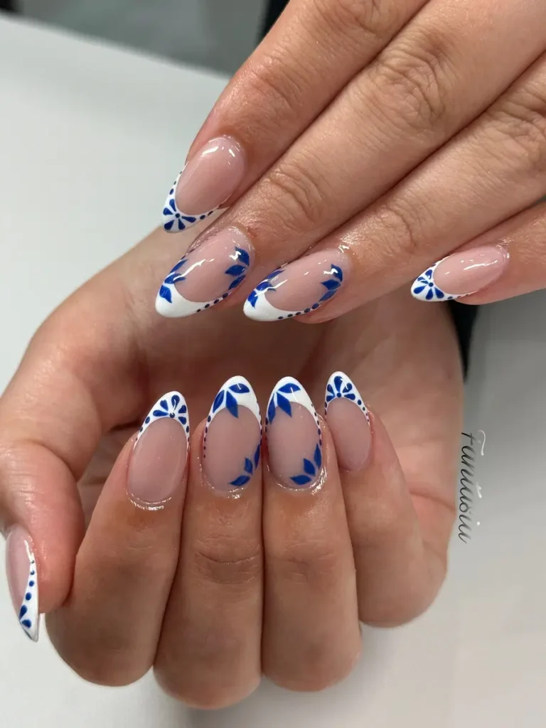 With Soft White Tips and Hand-Painted Florals