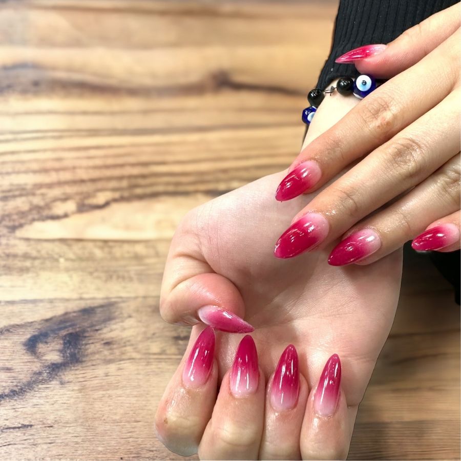Deep Red Ombre with Glossy Almond Shape