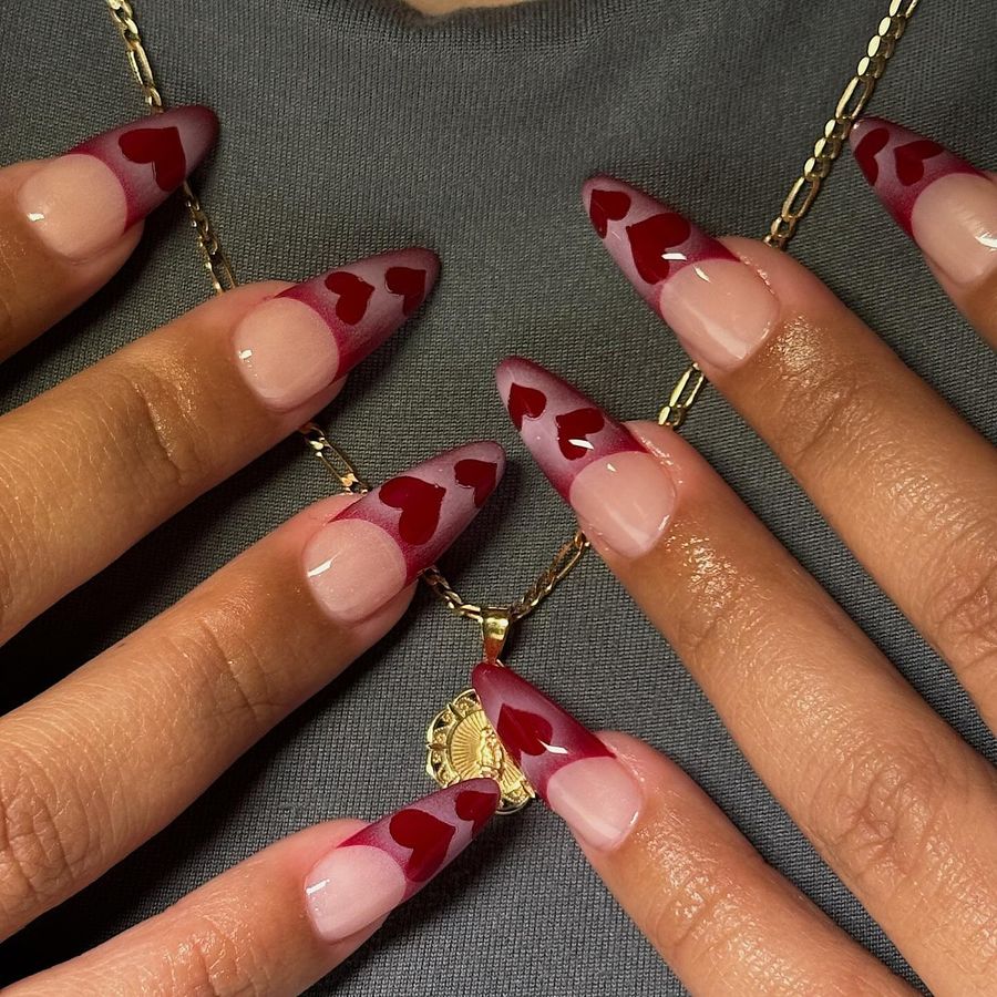 Red Ombre Tips with Heart Details