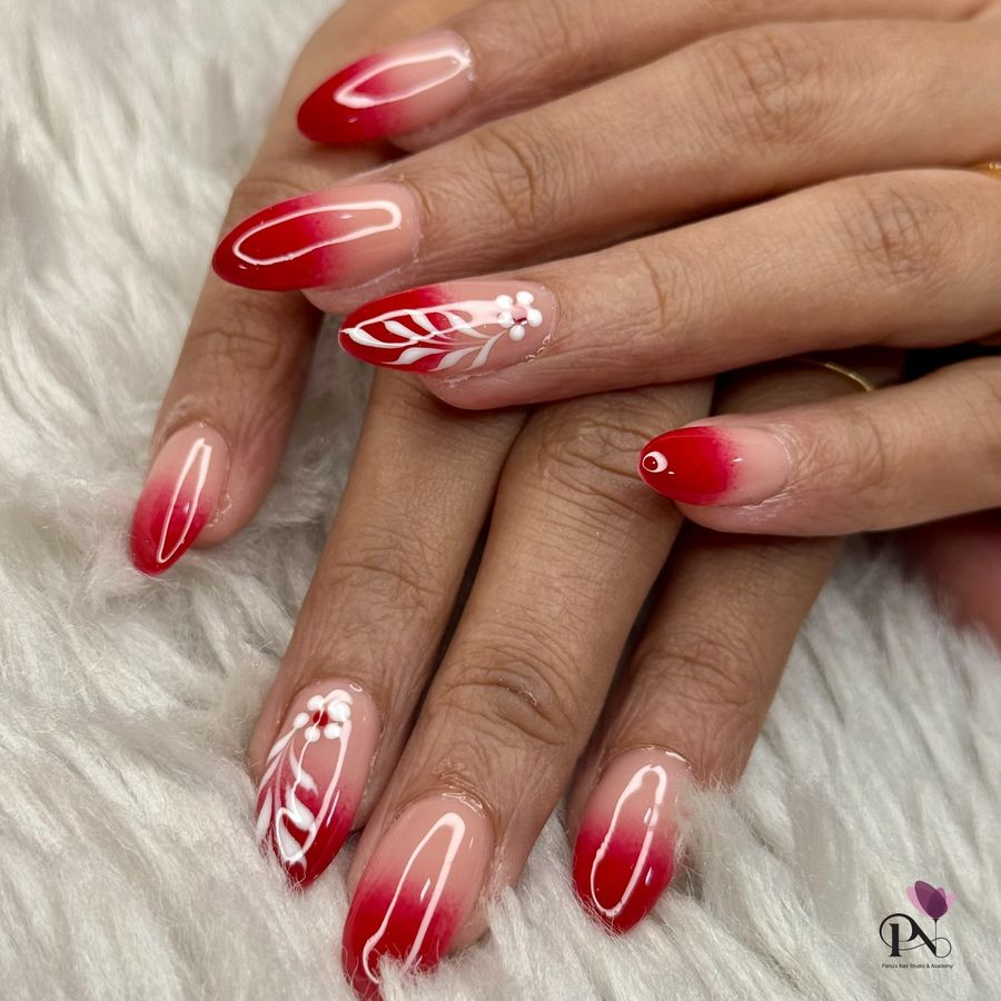 Soft Red Ombre with White Swirl Accents