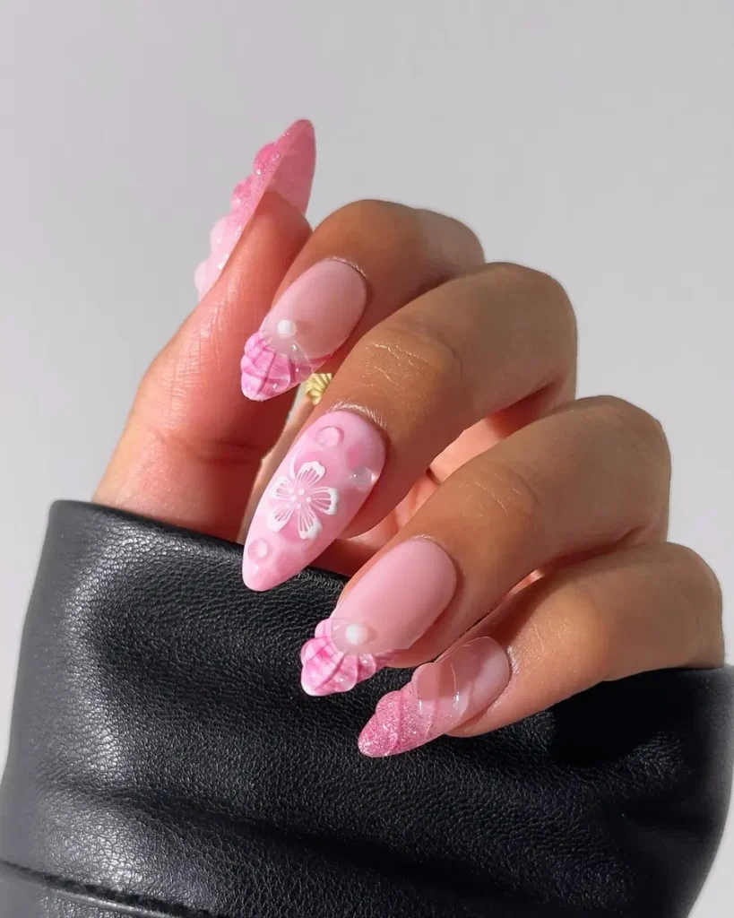 Soft Pink With 3D Floral Accents