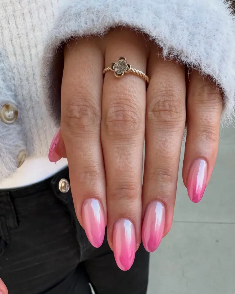 Pink Ombre Almond Nails With a Soft Glossy Fade