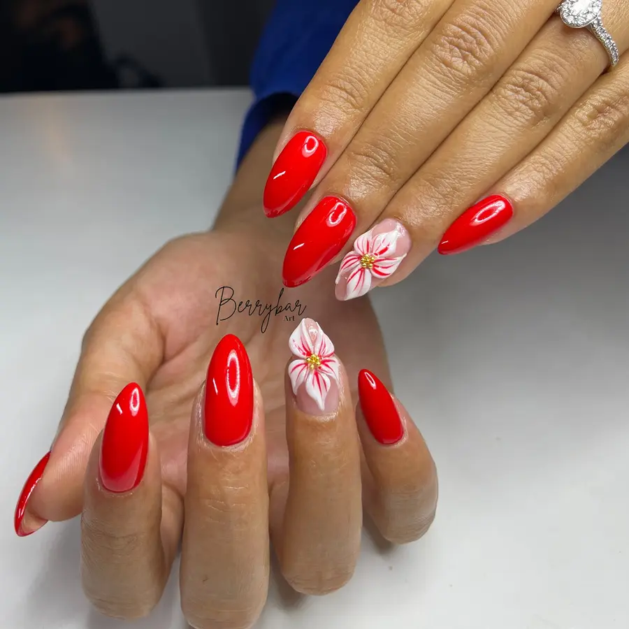 Glossy Red With Hand-Painted Floral Accent