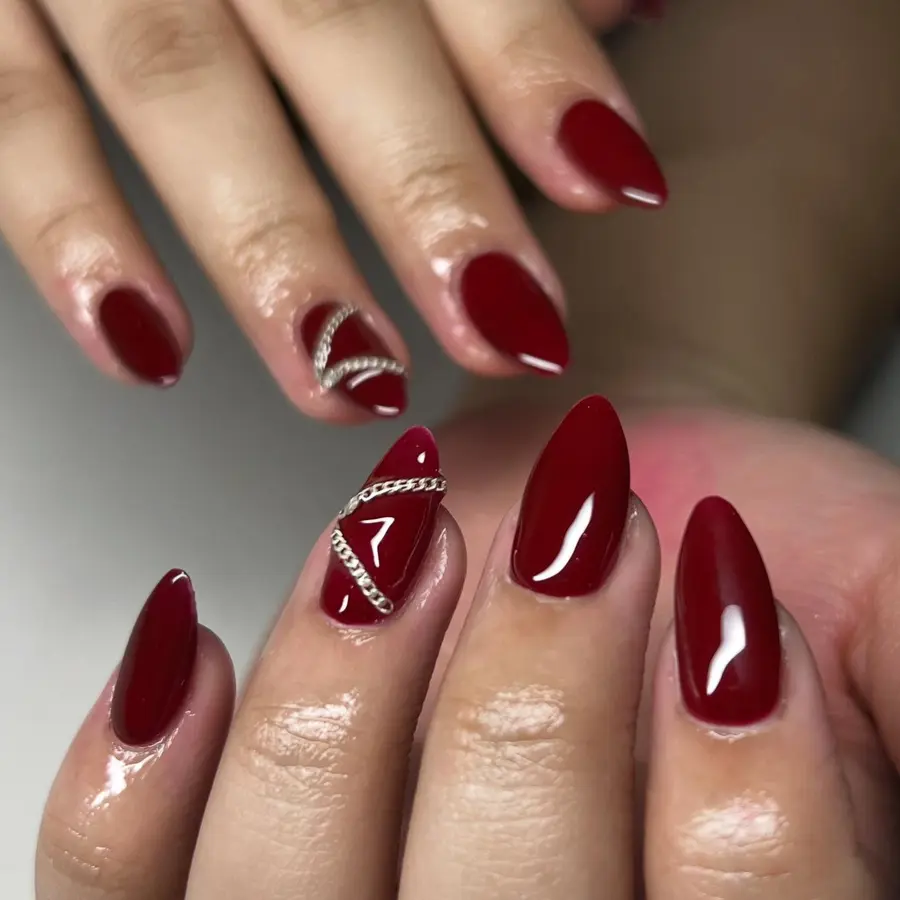 Deep Red With Silver Chain Accent