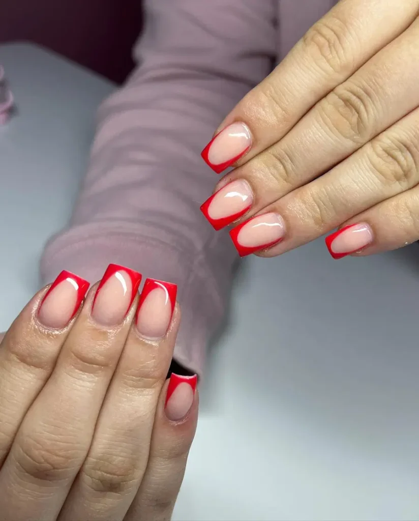 French Tips With a Glossy Short Square Shape