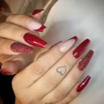 20 Red Coffin Nails That Are Pure Hot Red Nails Energy This Season Fashion image by @_unghieebellezza_