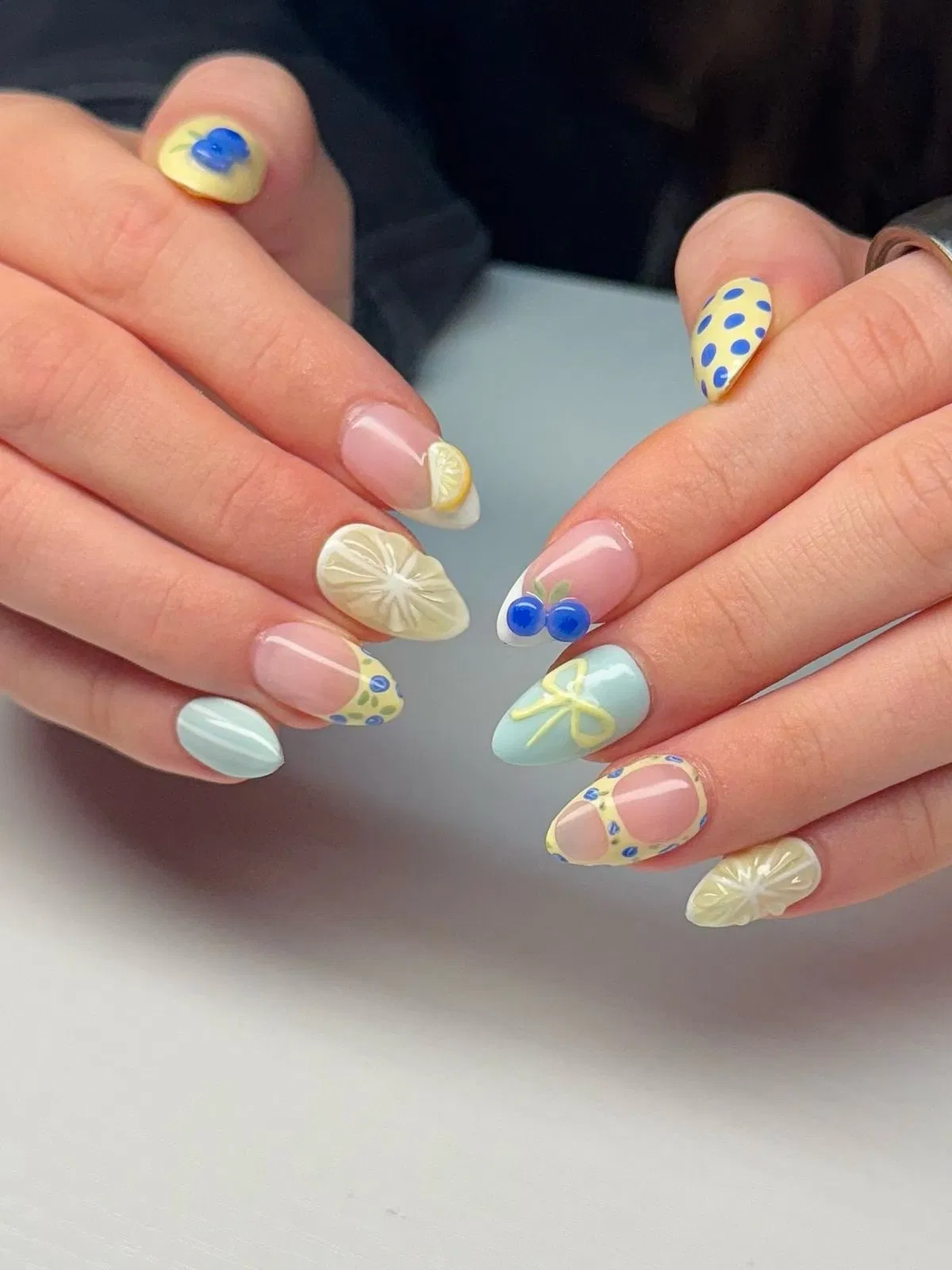 Mint accents with raised bow, polka dots, and citrus slices