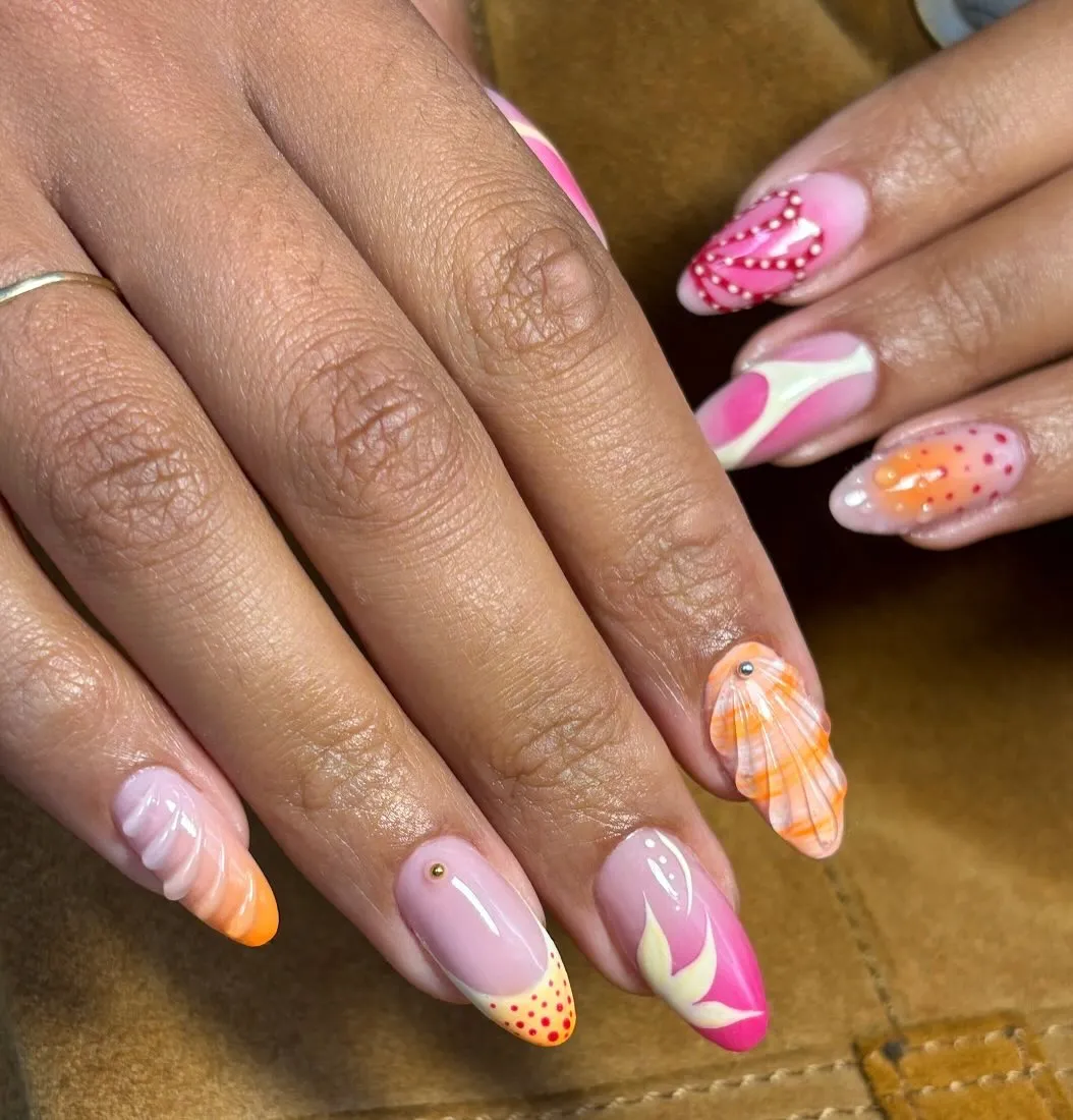 Pink swirls and shell-inspired accents