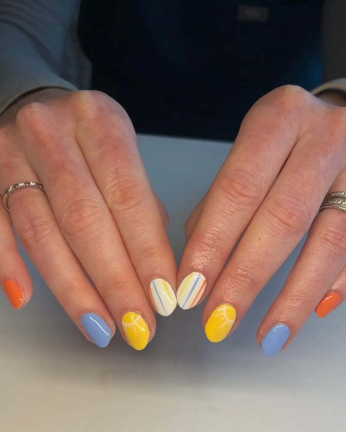 Primary brights with thin stripe accents