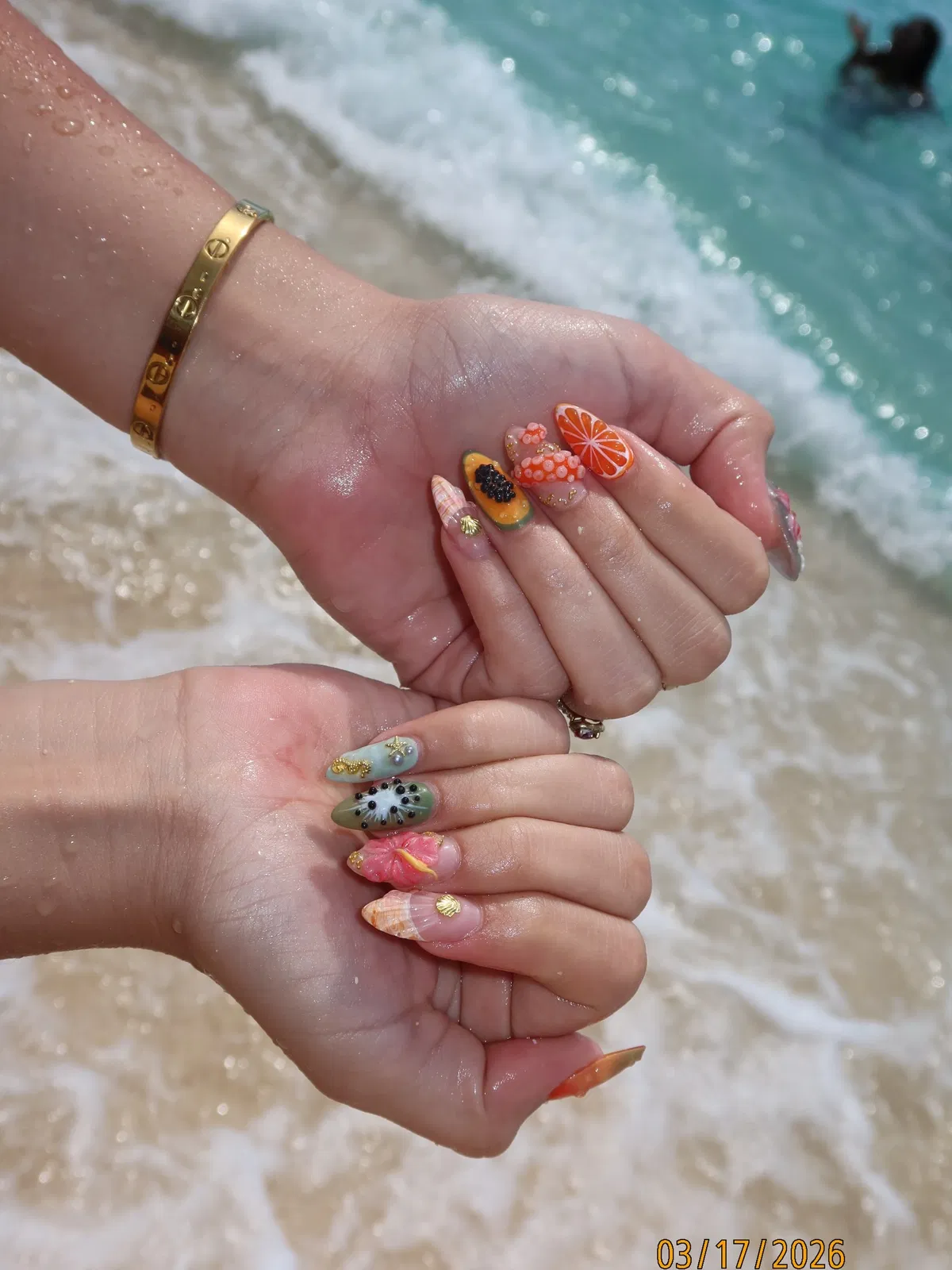 3D fruit mix with ocean backdrop