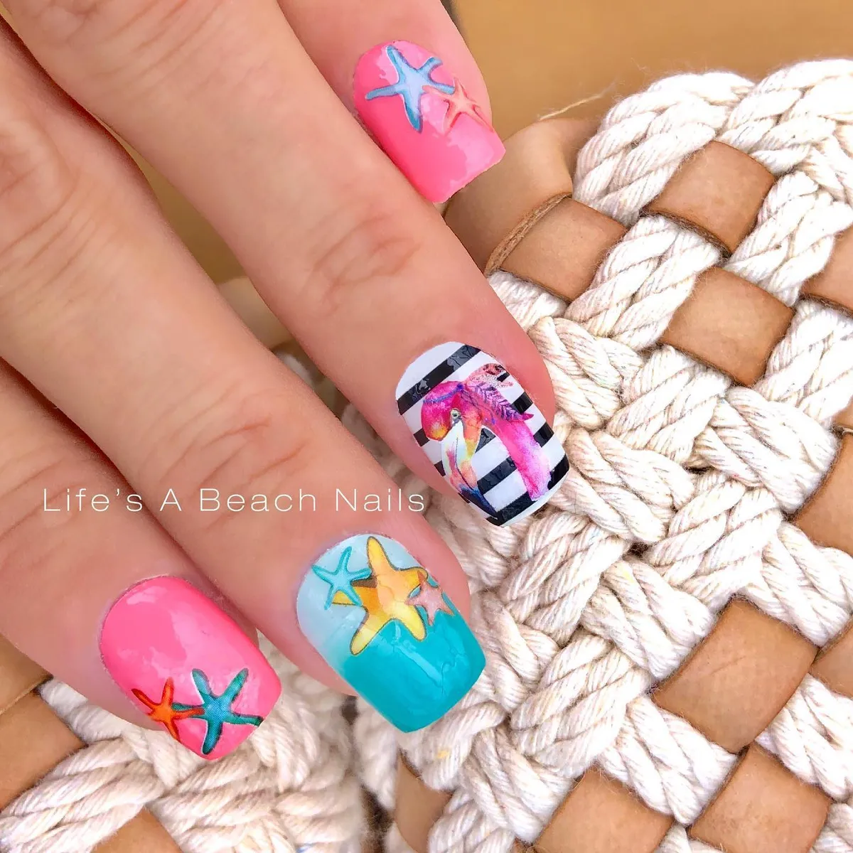 Starfish pops with striped accent nail and text overlay