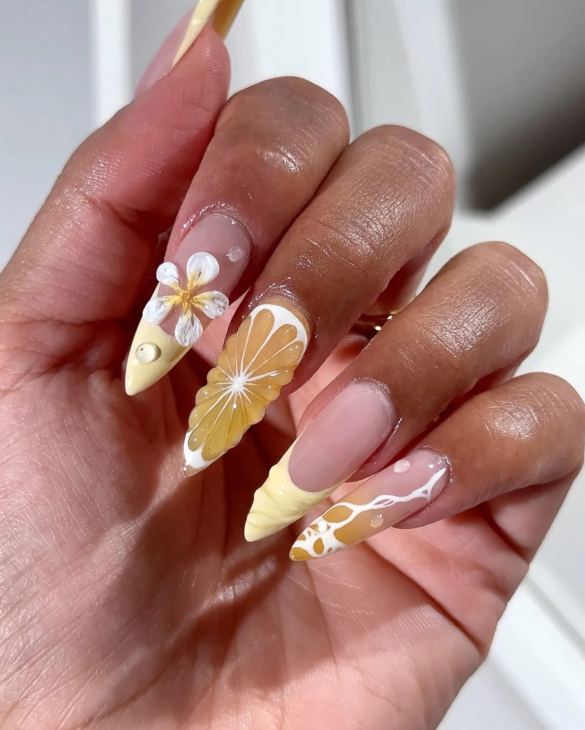 Pale Yellow Citrus Slice with Raised Floral and Abstract Details