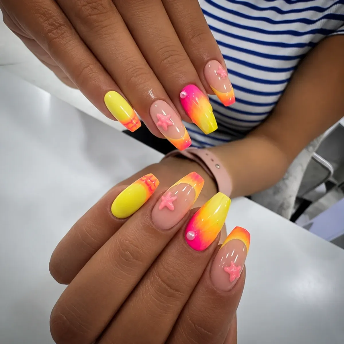 Neon ombré with raised starfish accents