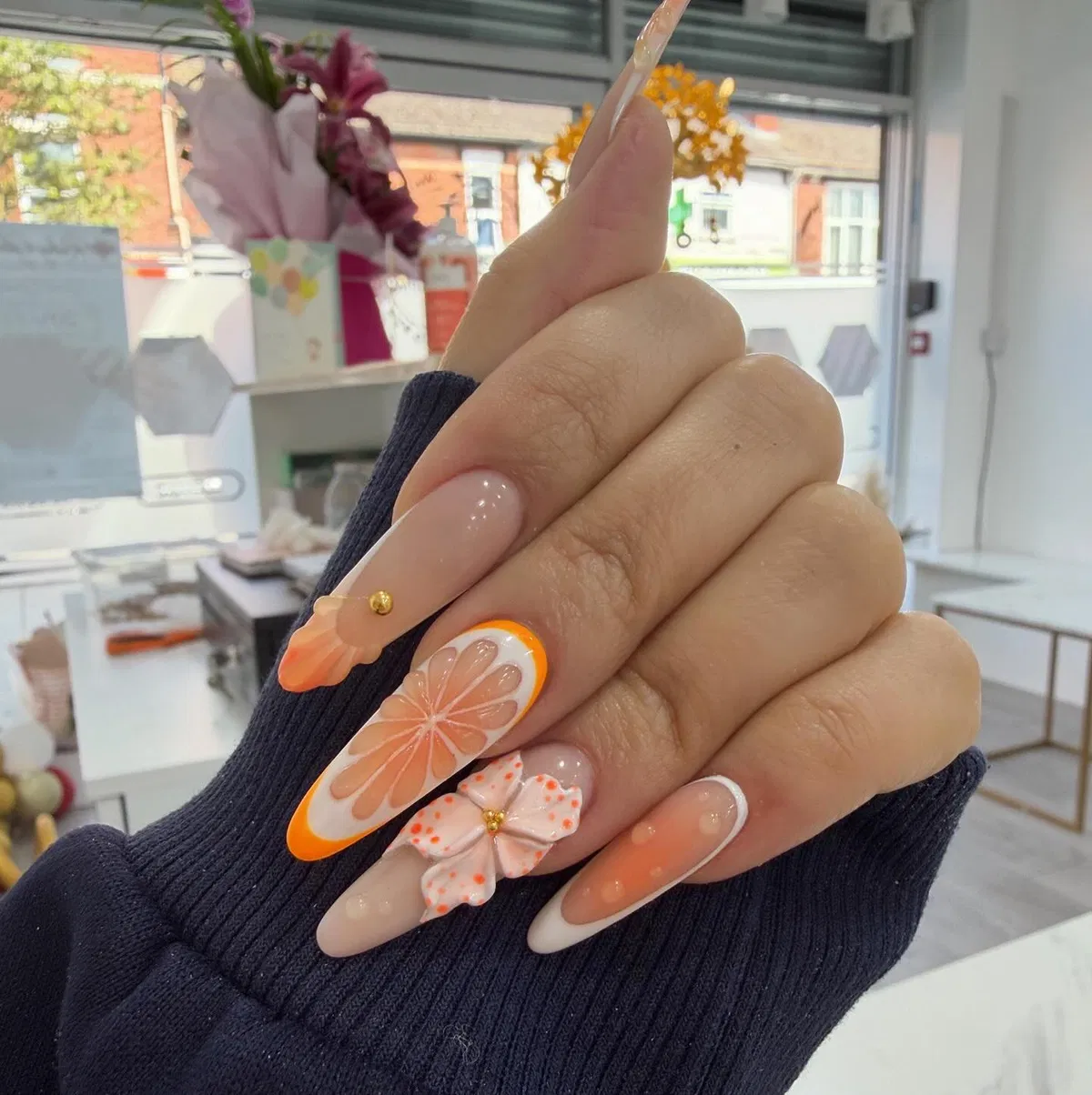 Orange citrus art with 3D bow accents