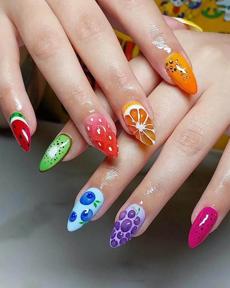 Mixed fruit nail set in bright colors