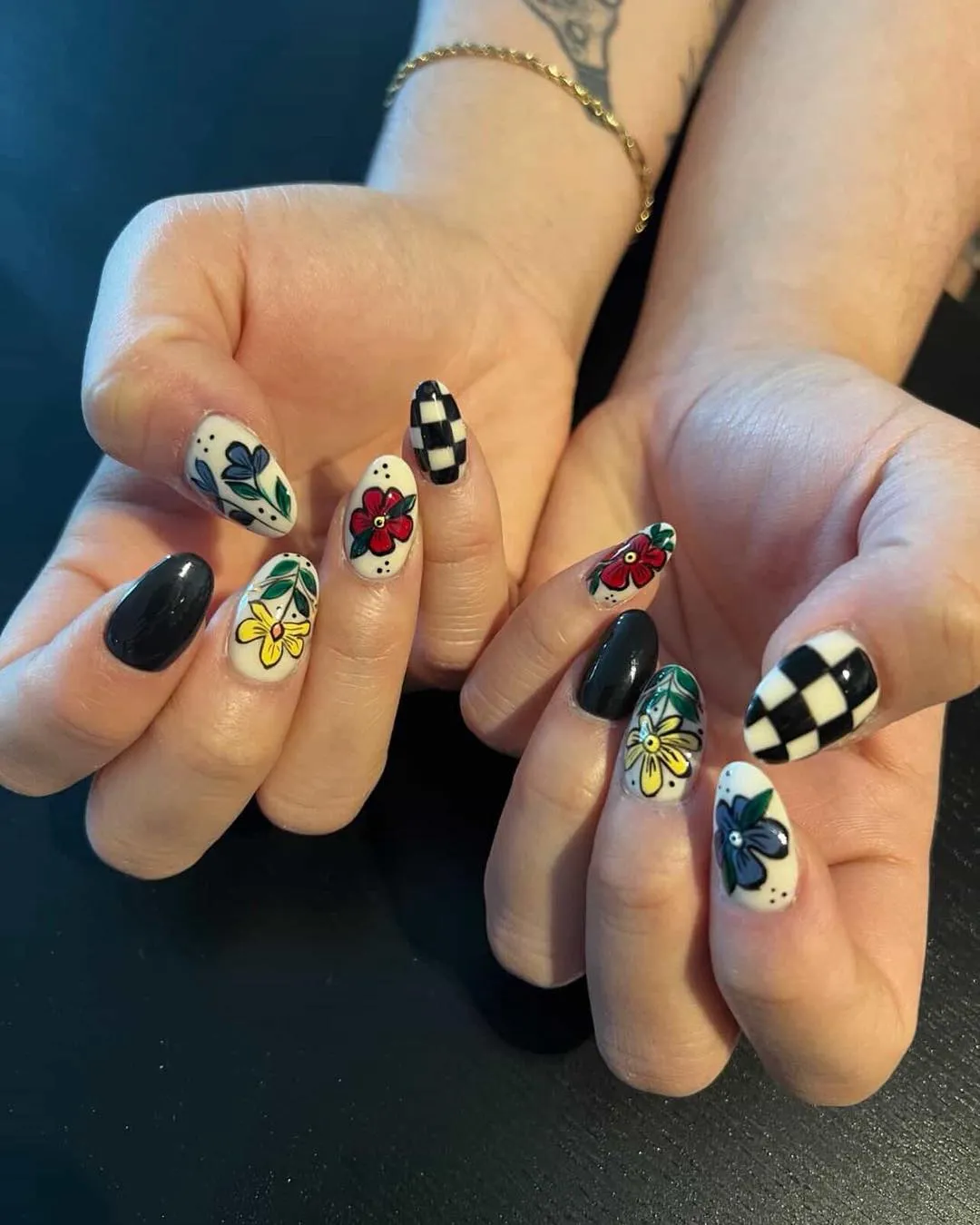 Checkerboard and floral mix with black accents