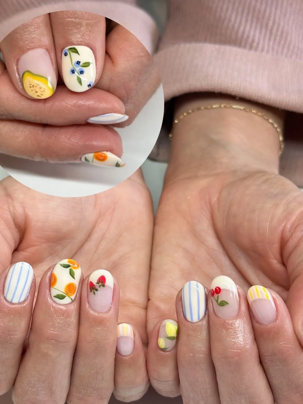 Soft striped and fruit/flower mini motifs