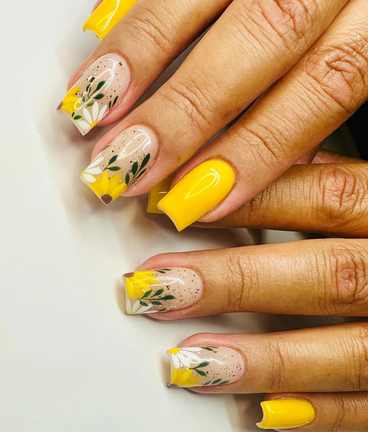 Yellow solids with speckled nude floral accents