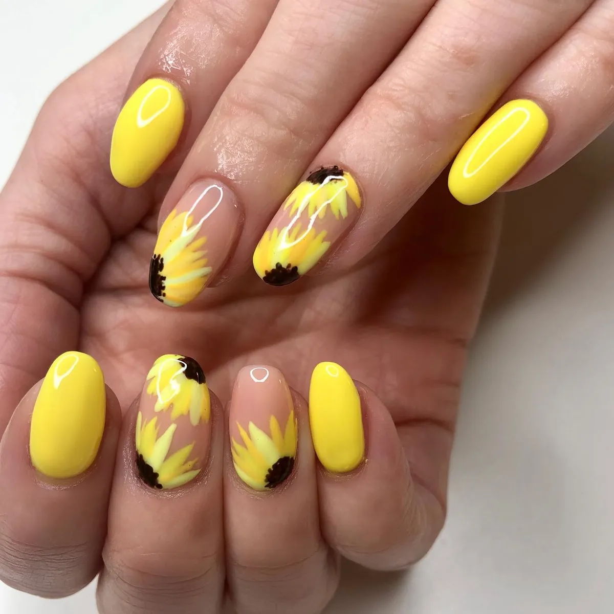 Bright yellow solids with nude floral-petal accents