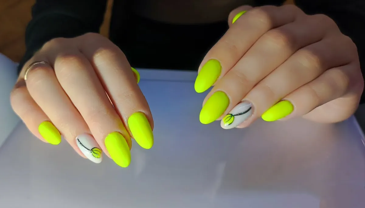 Neon yellow-green solids with minimal line-and-circle accents