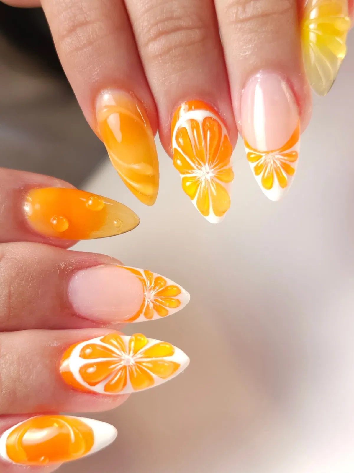 Citrus Slice Nails with Raised Droplet Details
