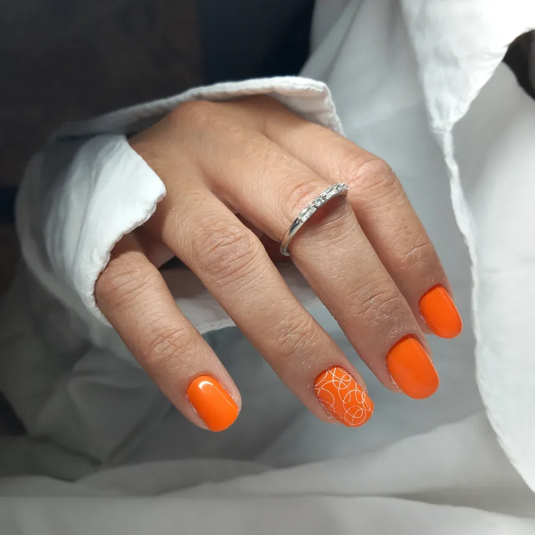 Solid Orange with White Looping Line Accent