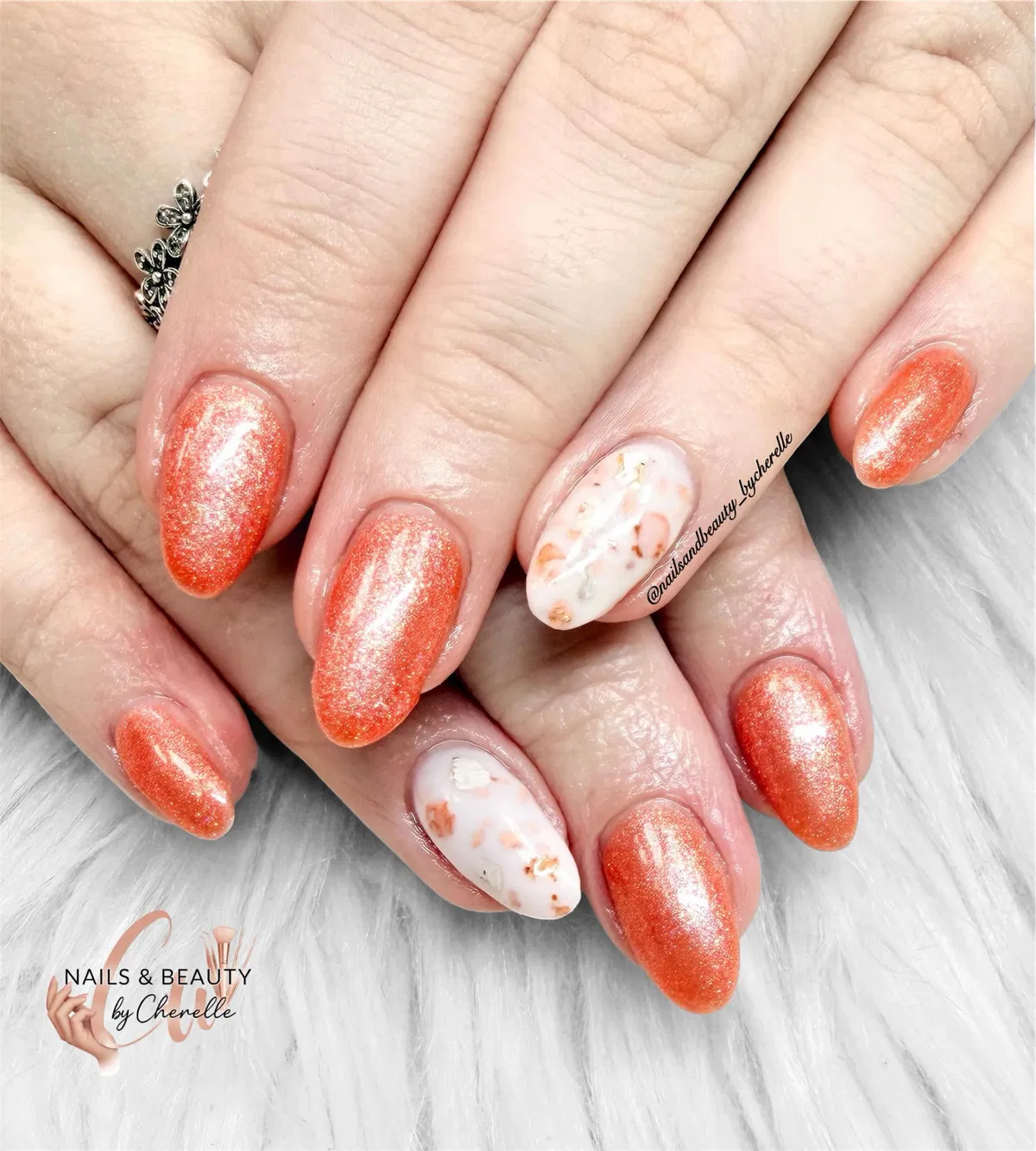 Shimmery Orange with Speckled Milky Accents