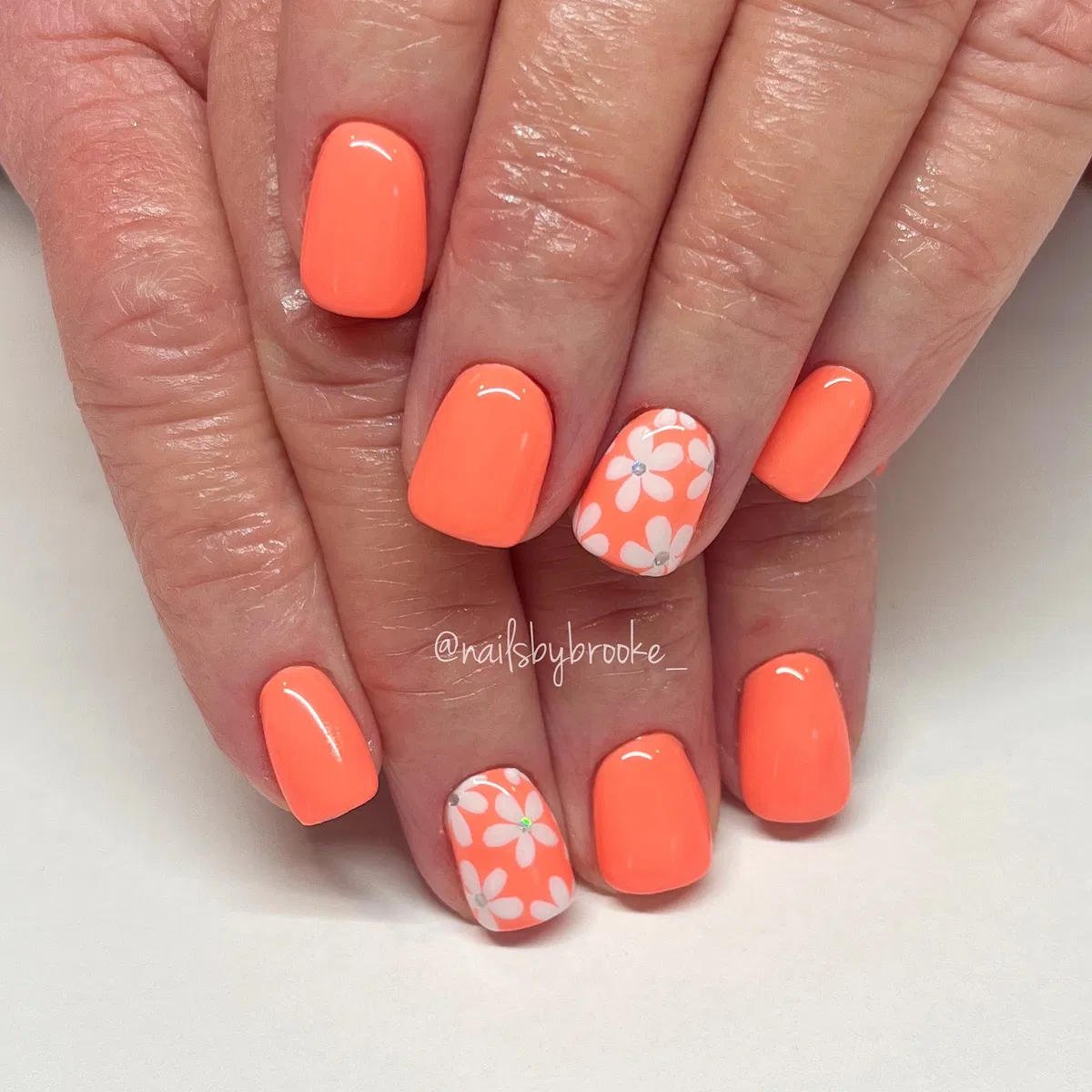 Coral-Orange with White Daisy Accents