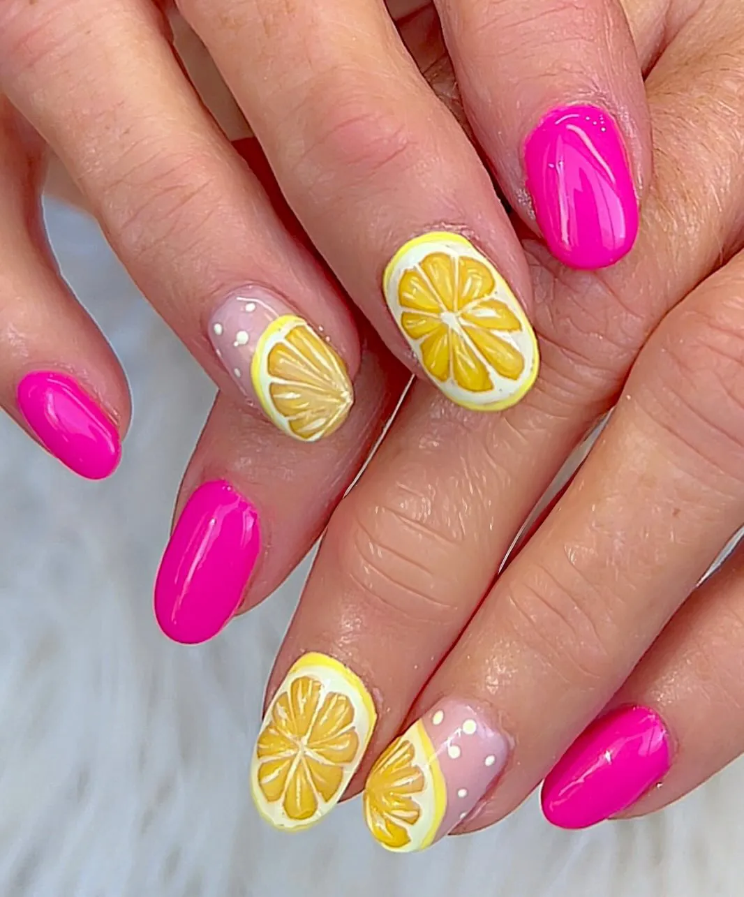 Hot pink solids with lemon slice accents