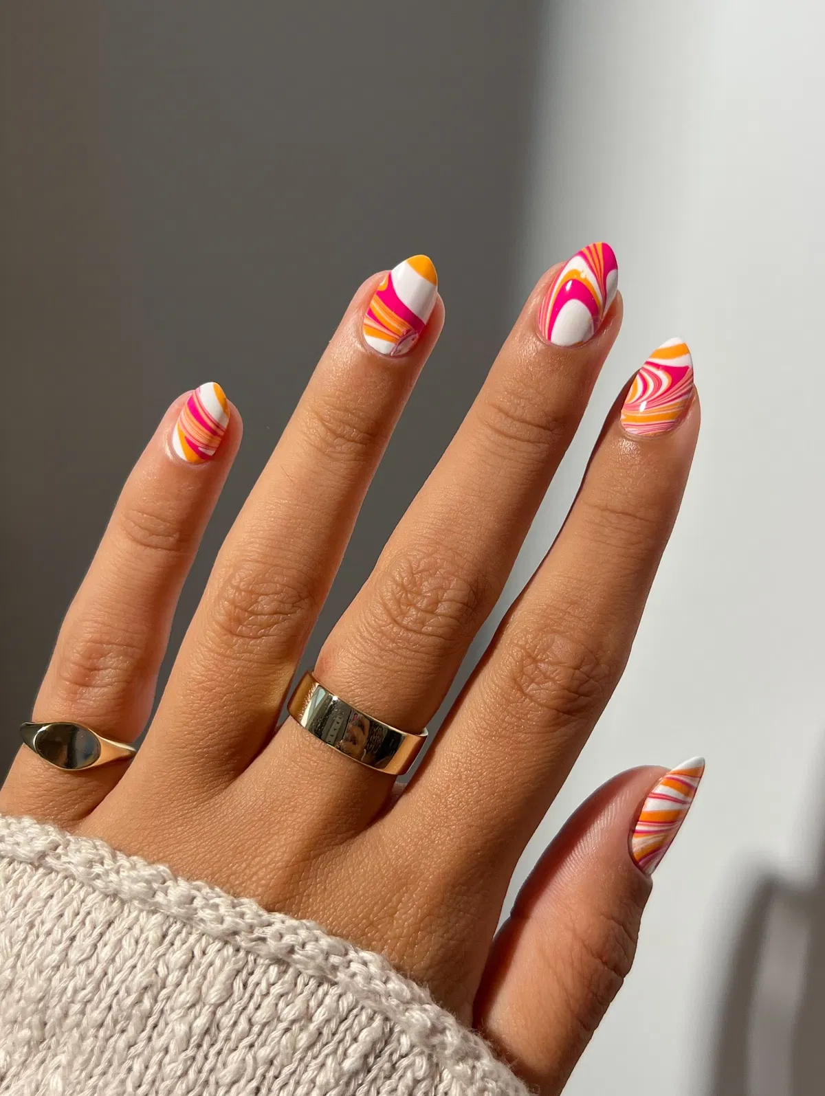Abstract multicolor swirls with pink and orange