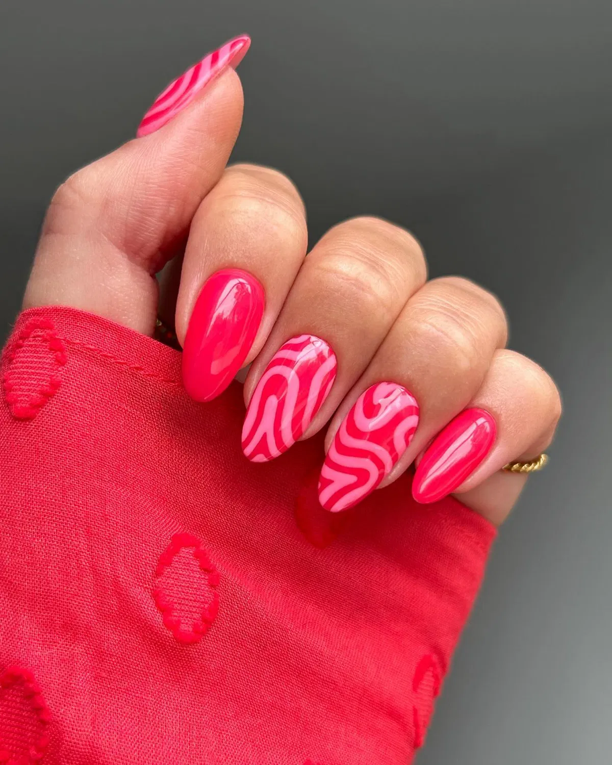 Hot pink solids with wavy pink swirls