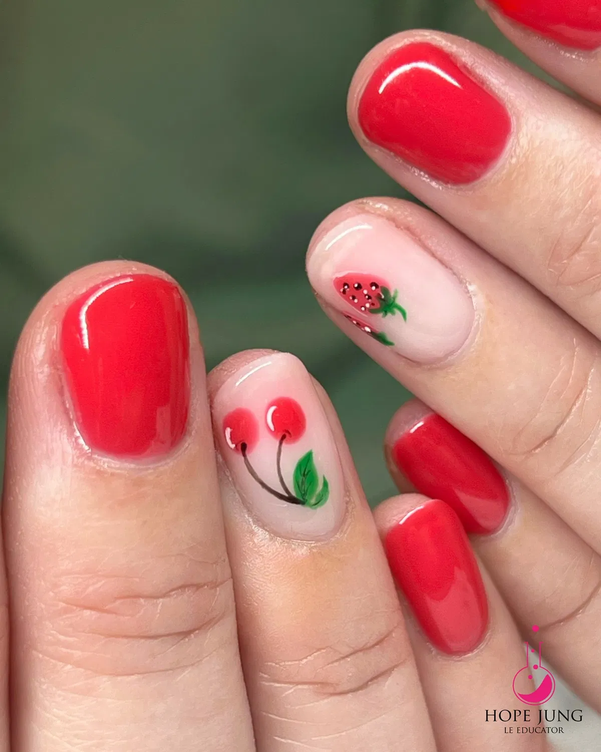 Solid red with cherry and strawberry accents