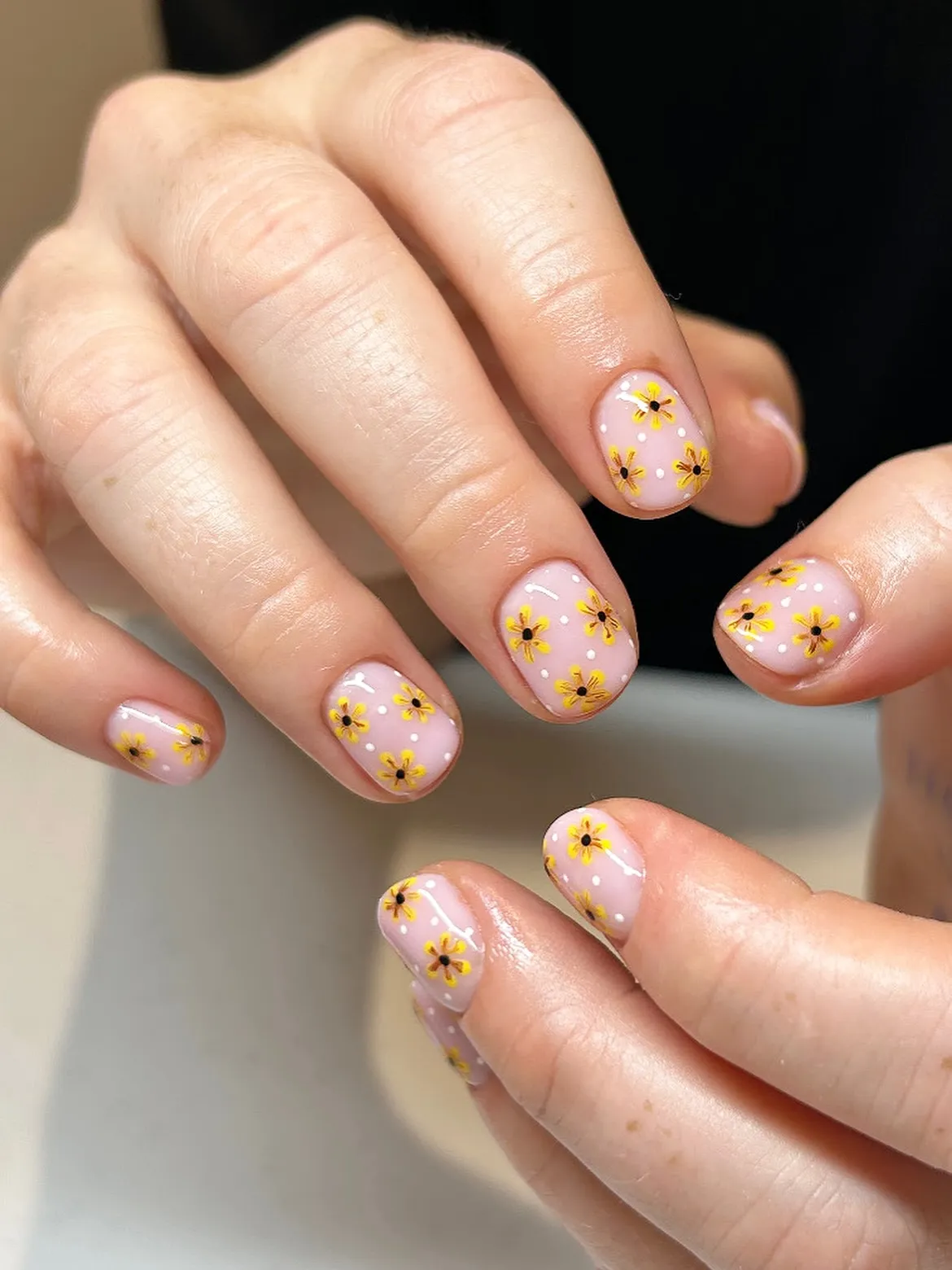 Tiny yellow florals with white dot accents