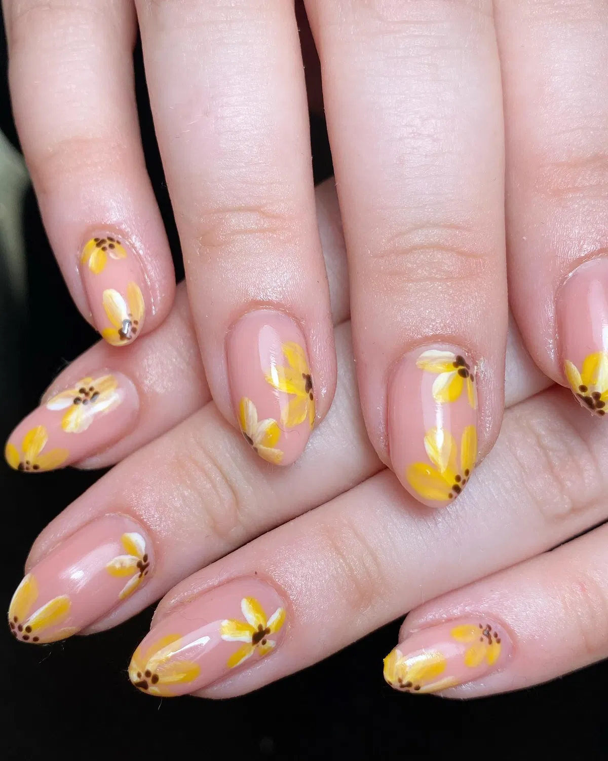 All-over simple yellow flowers on nude base