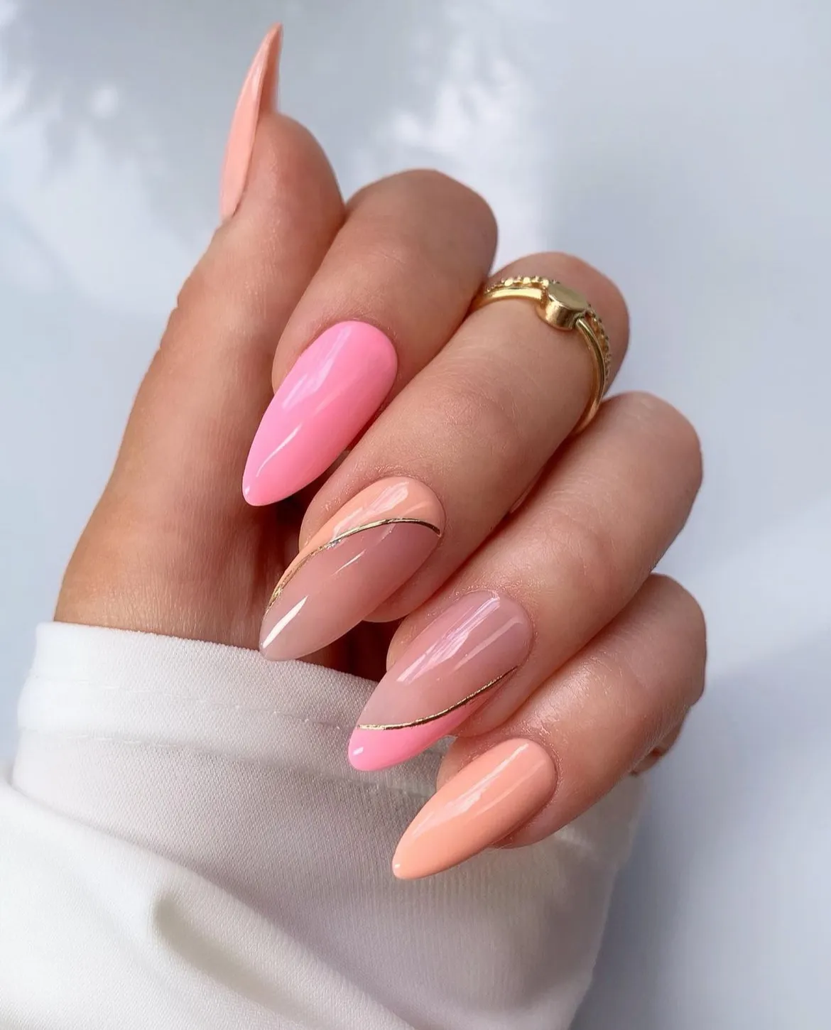 Peach and Pink with Curved Gold Line Accents