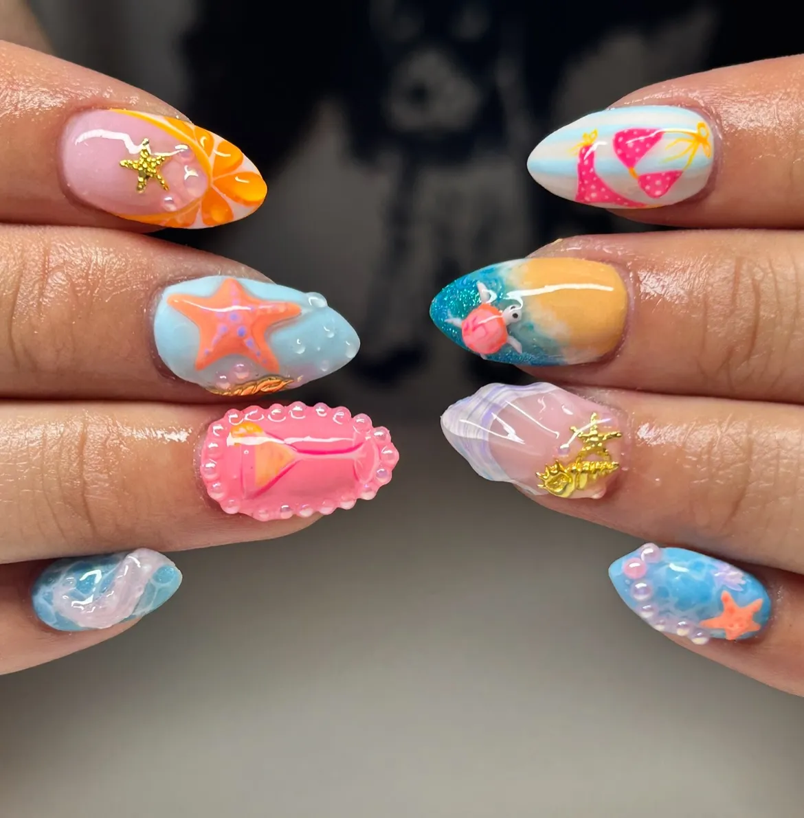 3D ocean charms in bright pastel colors
