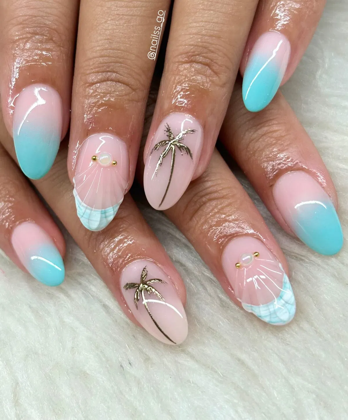 Turquoise gradient French with gold palm silhouettes
