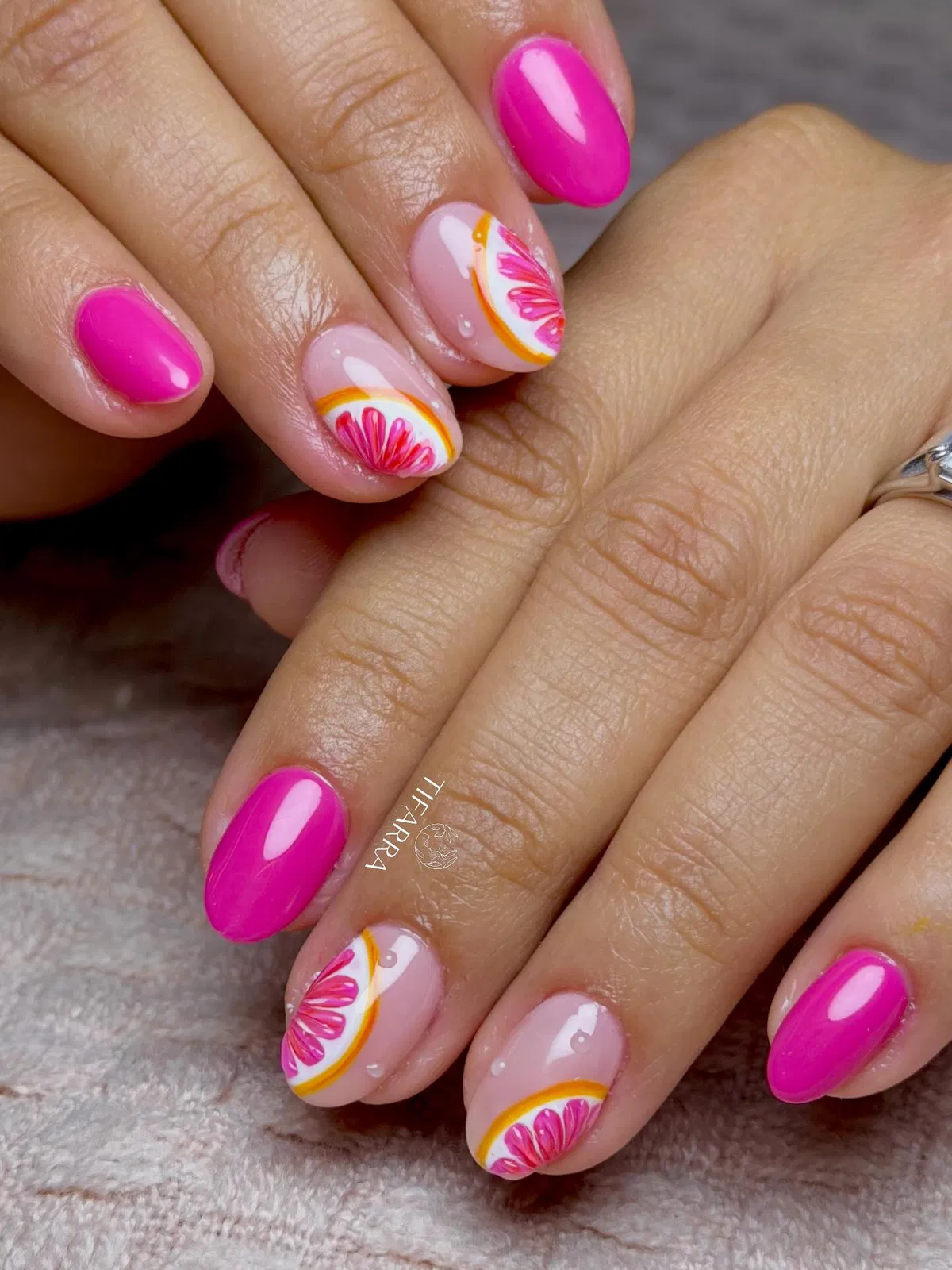 Hot pink solids with citrus-slice accents