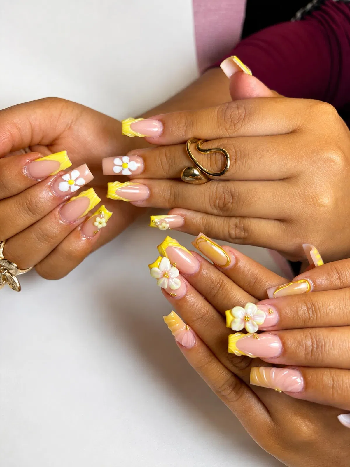 Yellow Tips with White Daisy Accents