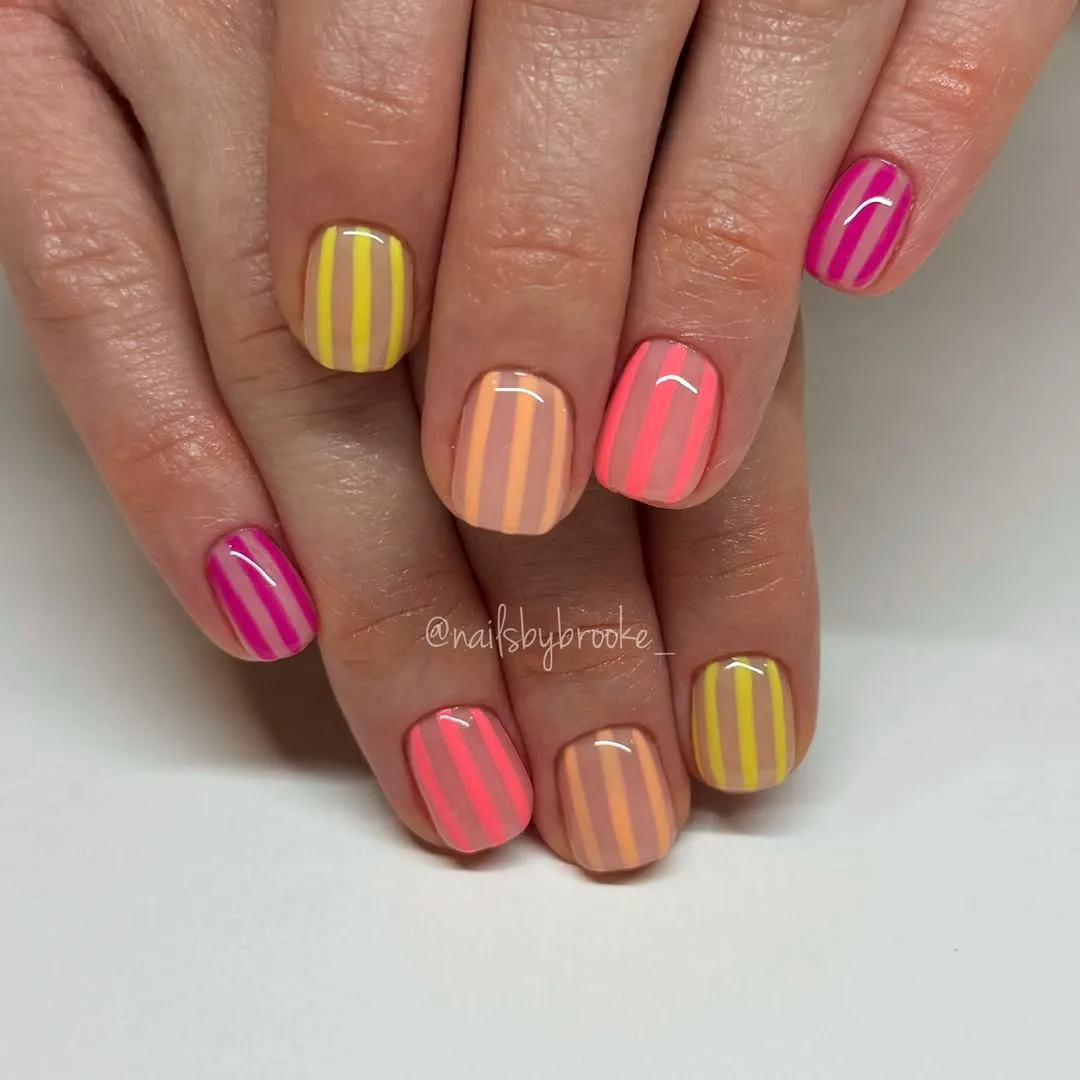 Short Square Neon Vertical Stripe Nails