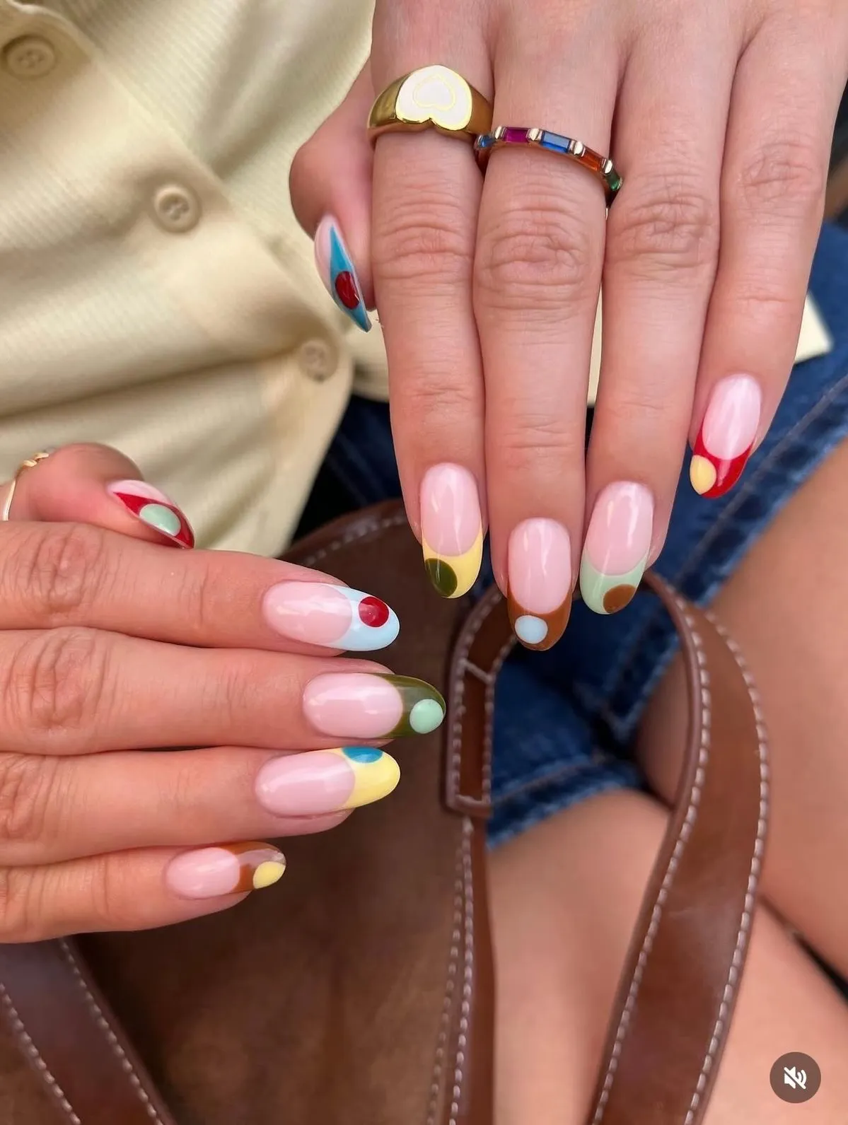 Sheer pink base with rounded multicolor tip accents