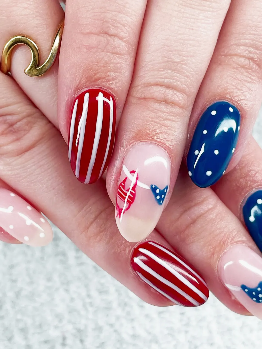 Striped Red, Polka-Dot Blue, and Bow String Accent