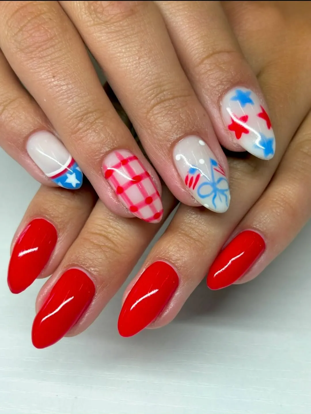 Bright Red Set with Grid and Star Accents