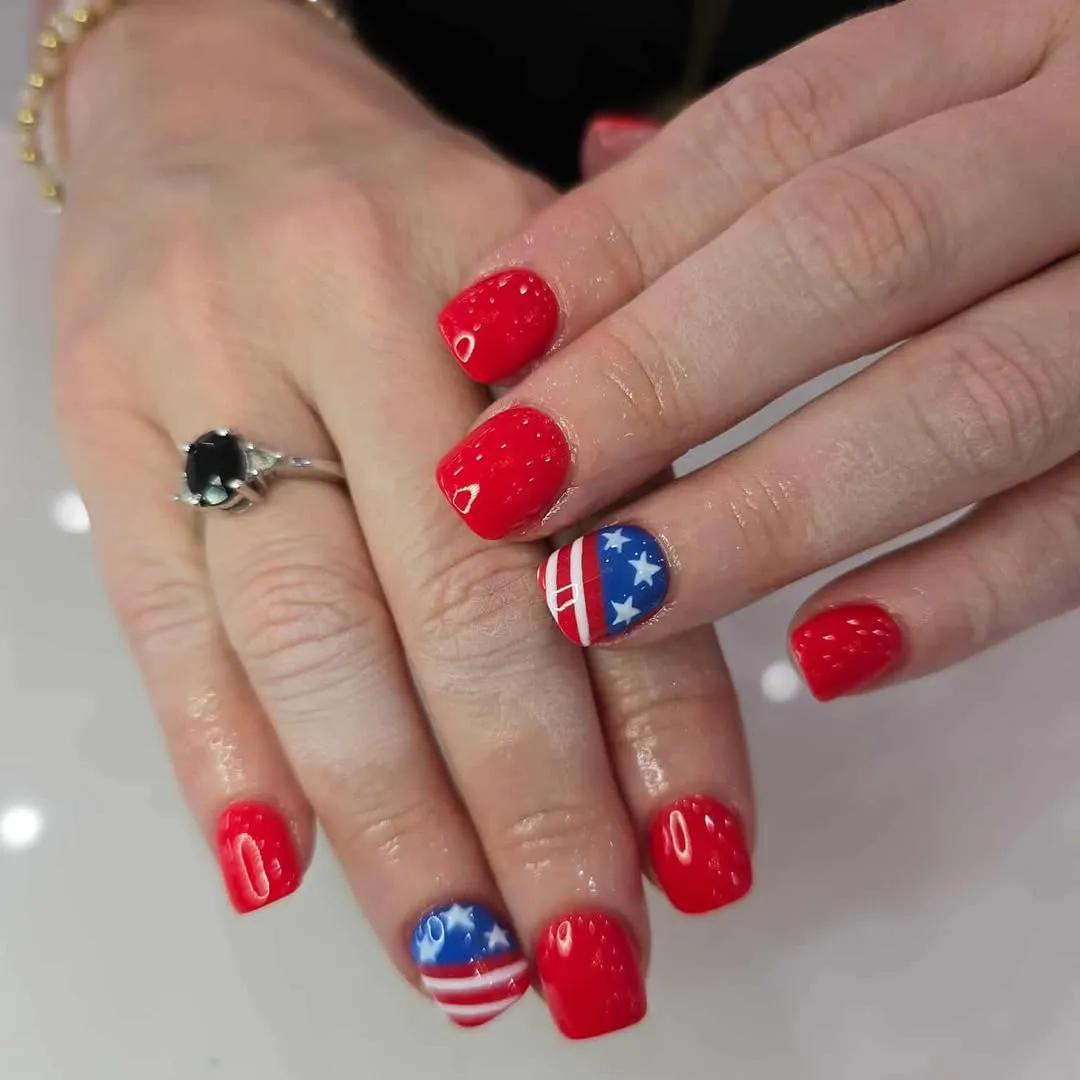 Bright red set with star-and-stripe accent nails