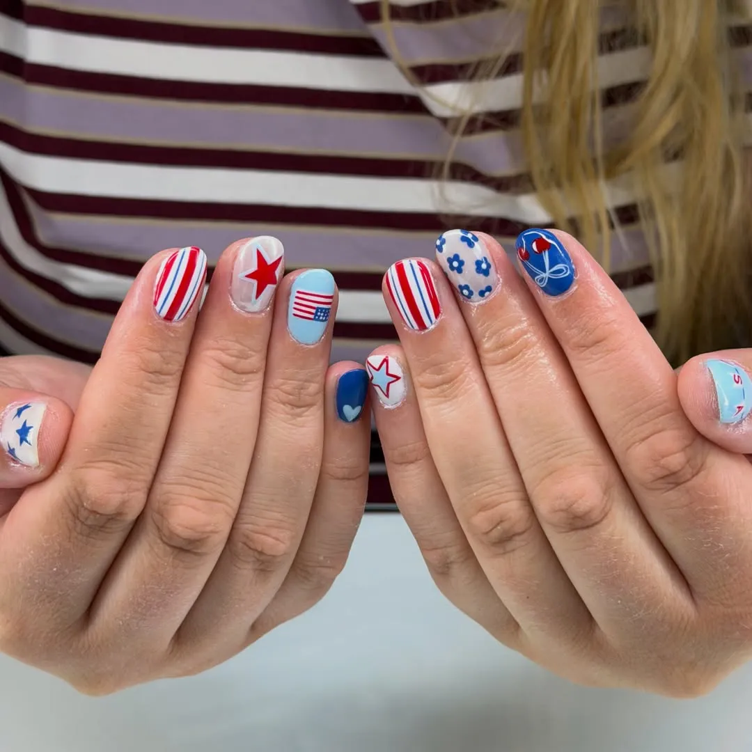 Mixed mini motifs: stripes, stars, flowers, and small icons