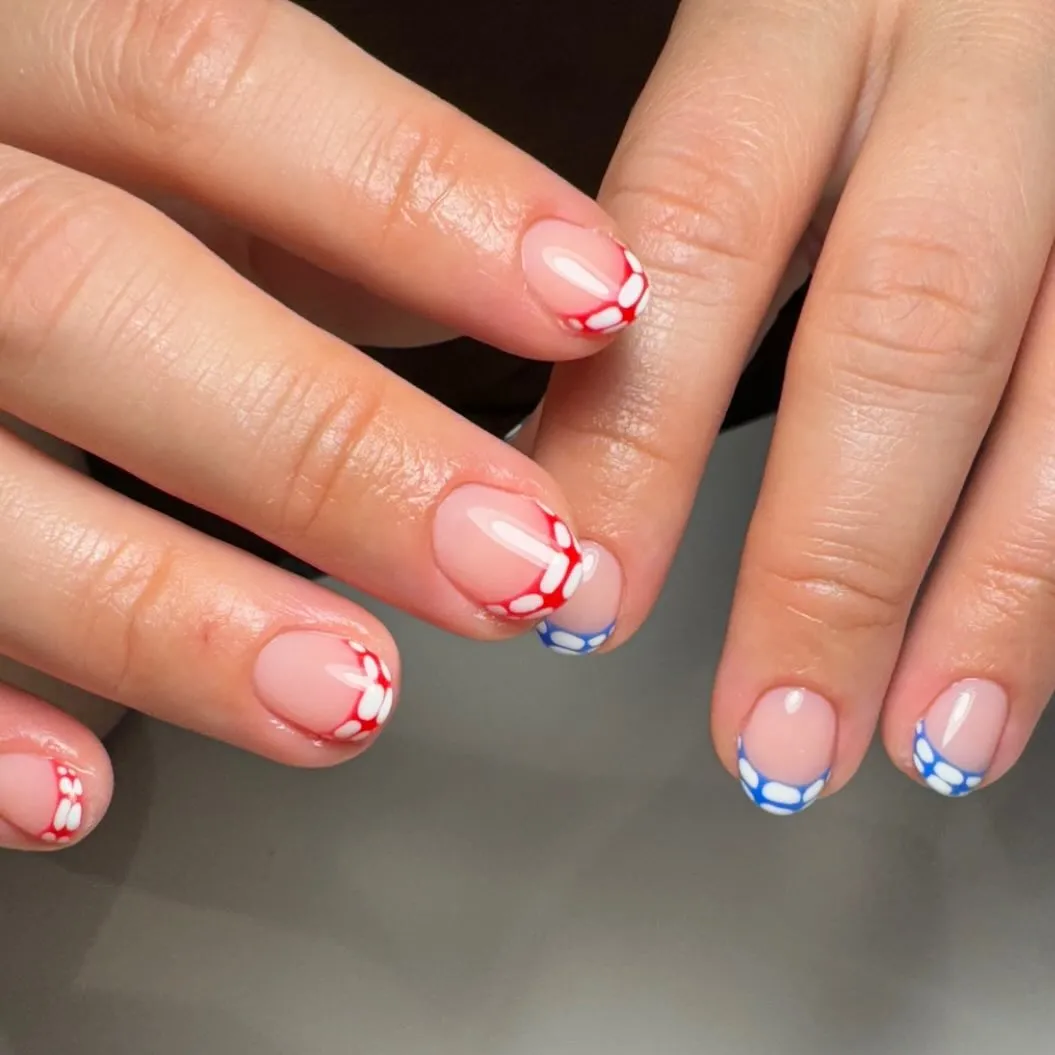Scalloped Red and Blue French Tips
