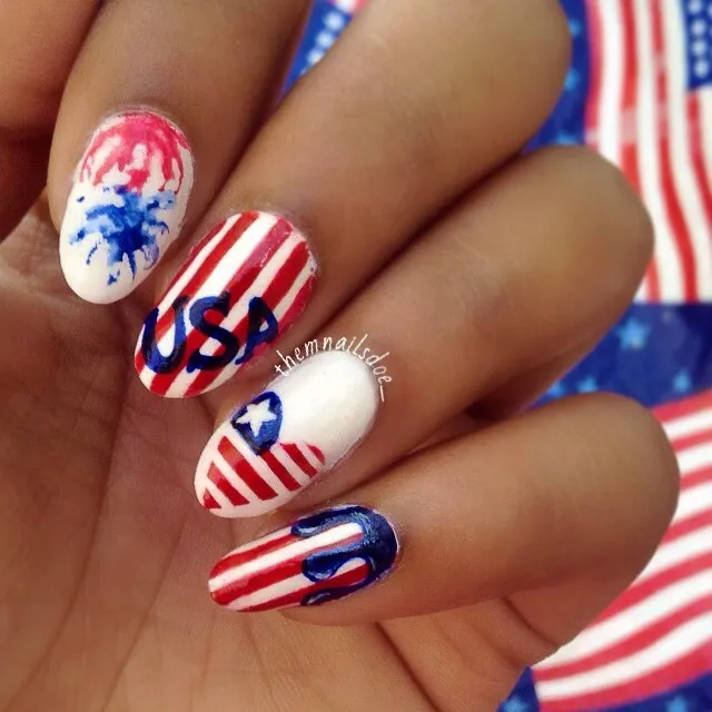 Striped nails with bold βUSAβ lettering