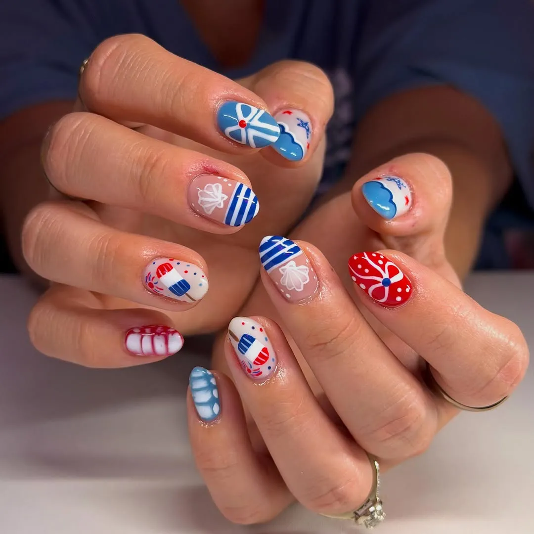 Red, white, and blue playful set with bows, stripes, and popsicles